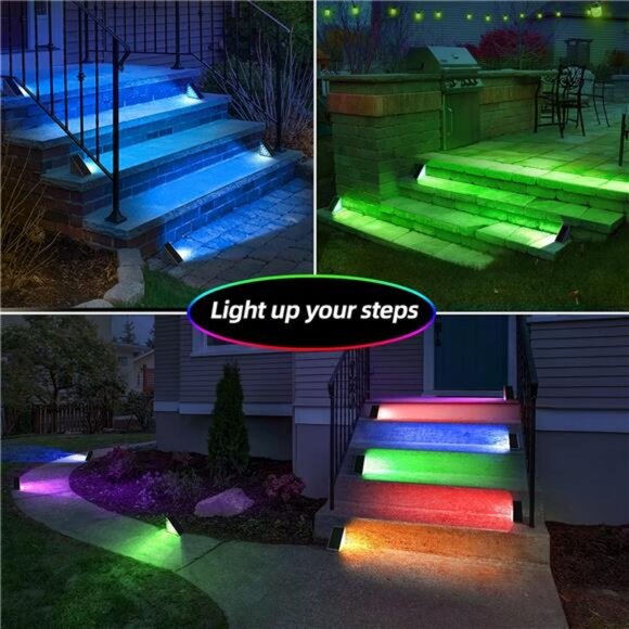 Solar Step Lights for Outside,6 Pack RGB Solid Color Changing Solar - Picture 3 of 7